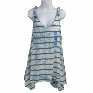 Seven7 Womens Sharkbite Tank Top Blue Black Striped V Neck Stretch Plus 3X New